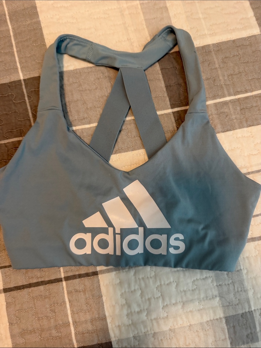 adidas Light Blue Crossback Sports Bra with White Logo